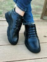 ⁦Demi boots  black en cuir véritable⁩ - الصورة ⁦2⁩